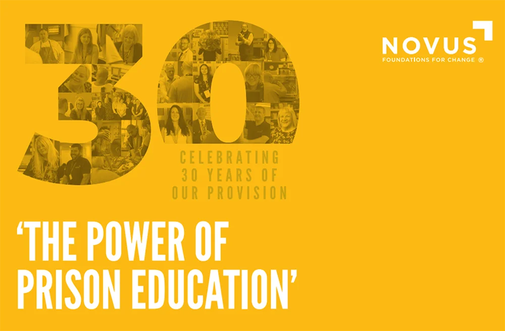 A graphic with text celebrating 30 years of our provision, 'The Power of Prison Education'