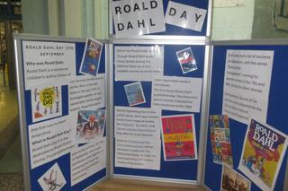 Stand displaying Roald Dahl content in prison