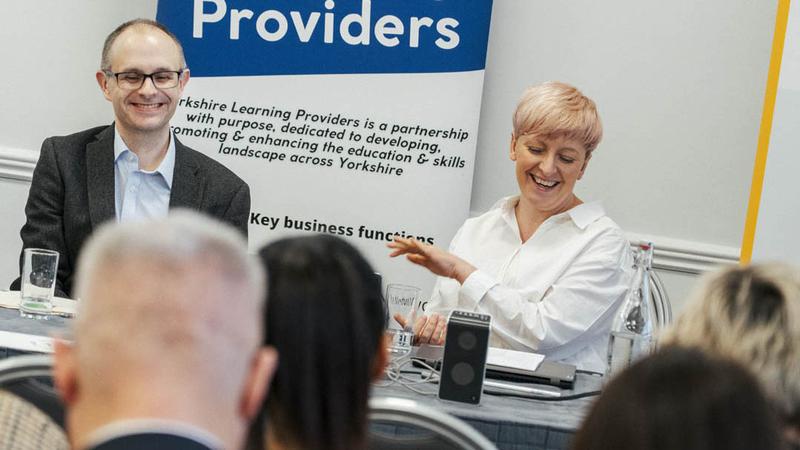 Speakers taking part in a Novus partner discussion on education, skills and employment pathways