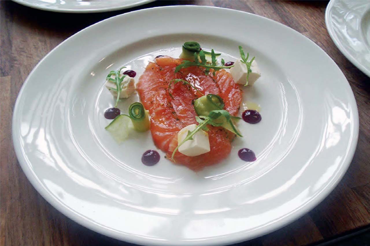 A plate of restaurant food