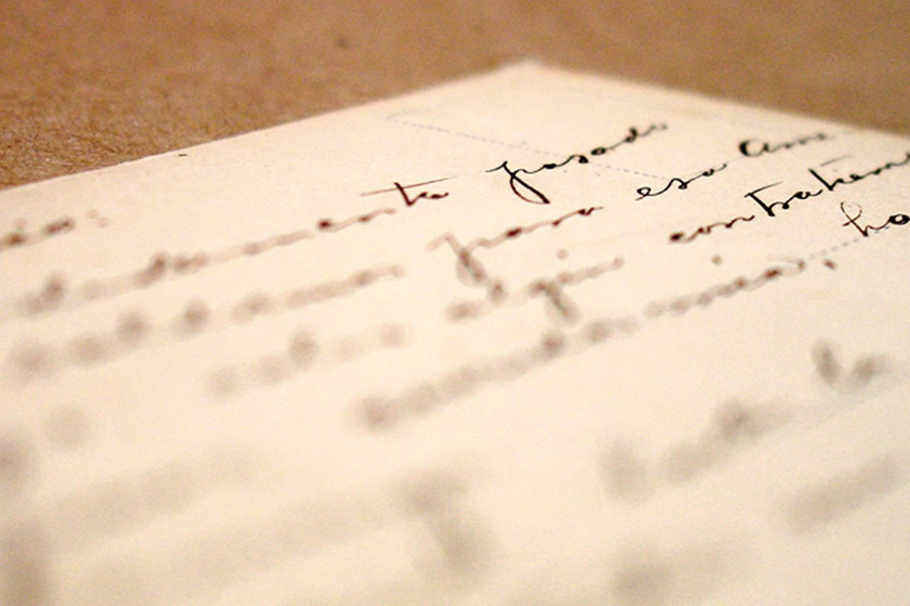 Close-up of a hand written note