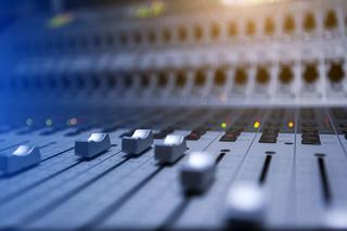Close up of an audio console