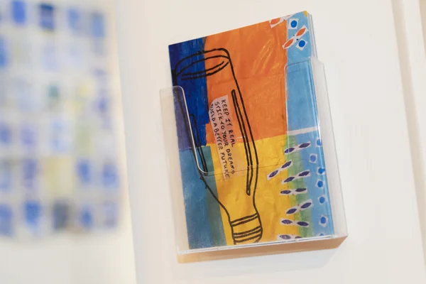 Close-up of a piece of art work handing in an exhibit