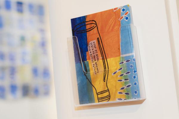 Close-up of a piece of art work handing in an exhibit