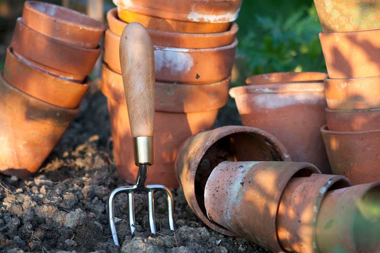 Plant pots and a trowl