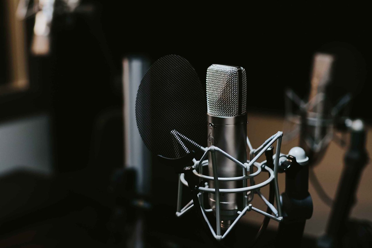 Microphone in dimly lit room