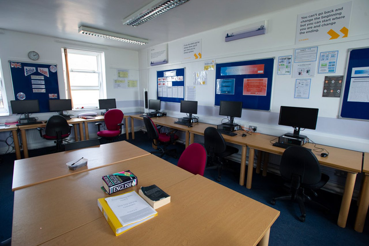 A classroom with desks
