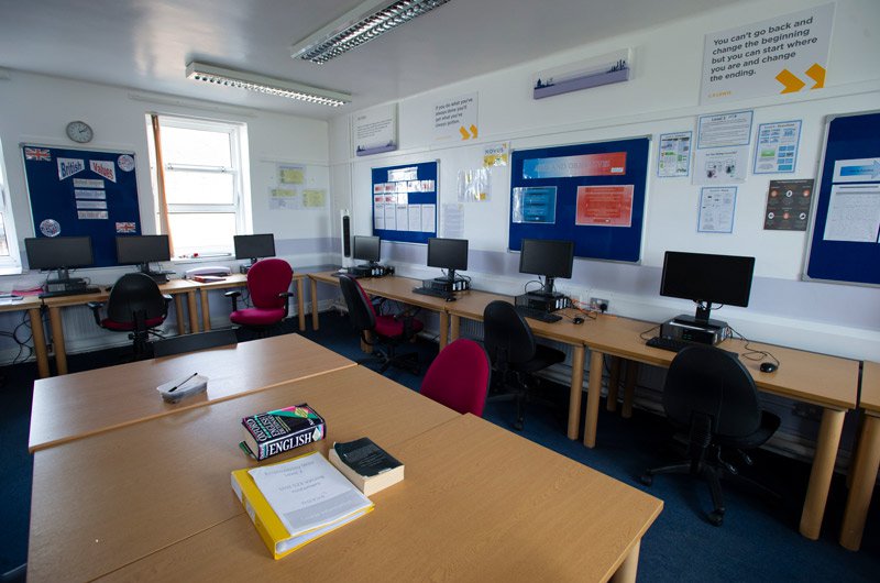 A classroom with desks