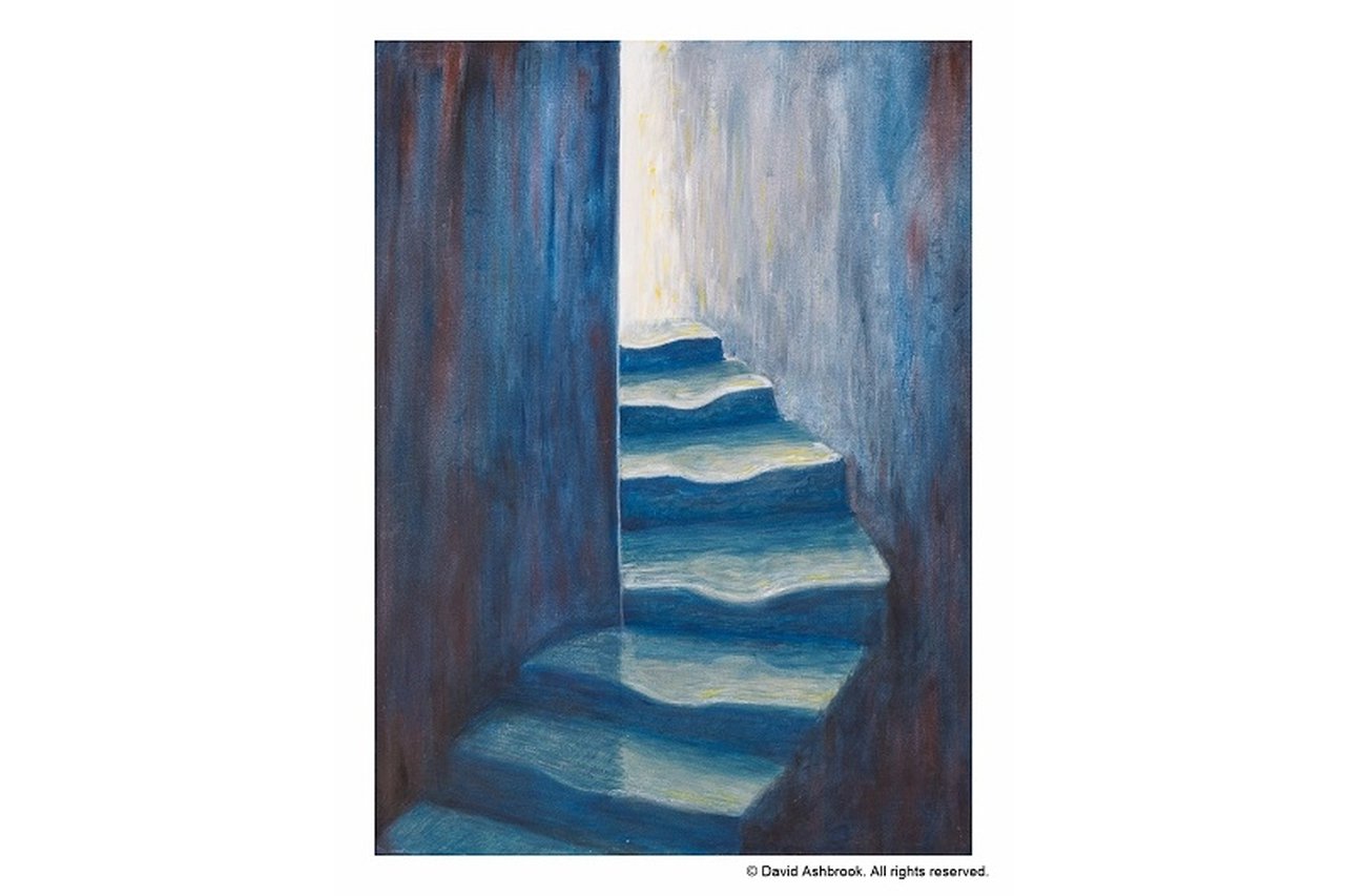 Piece of artwork showing a winding stair case