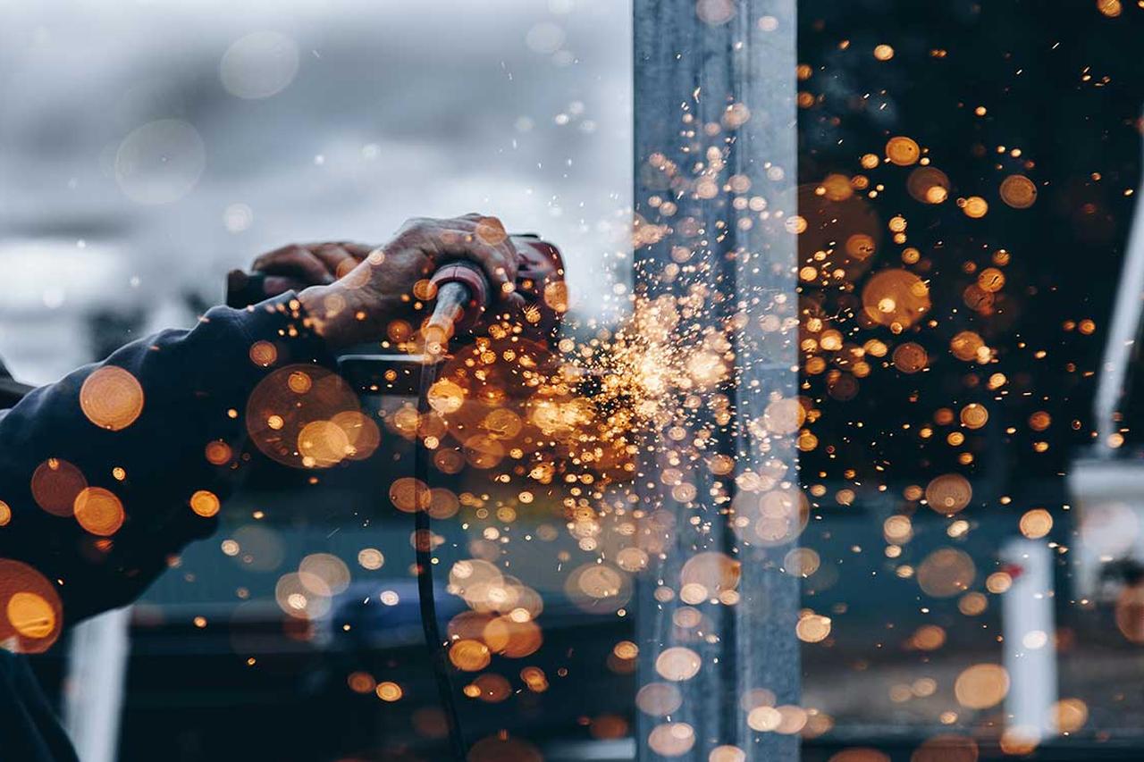 Sparks flying from a grinder